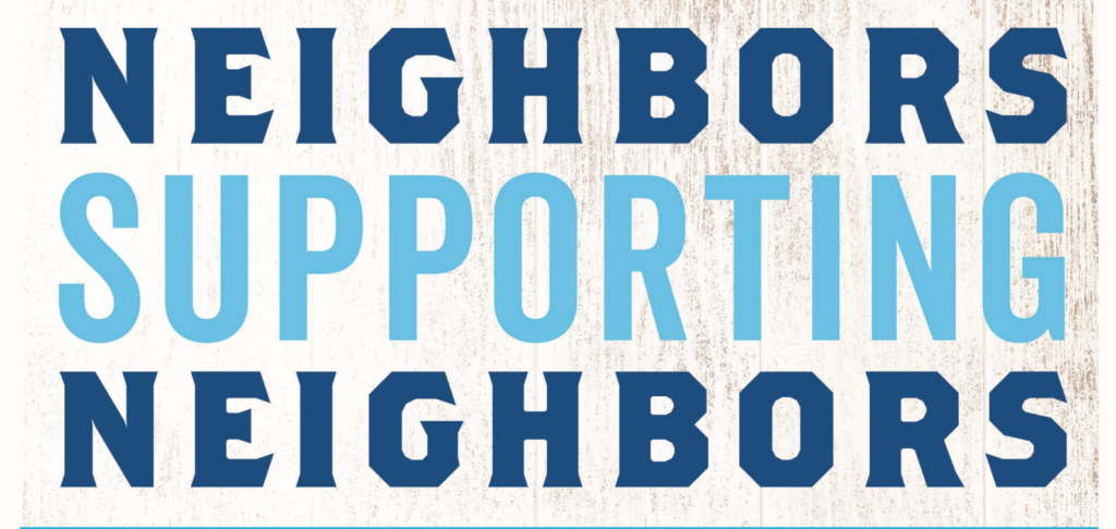 Promotional graphic for event called "neighbors supporting neights" for February 25, 2025.